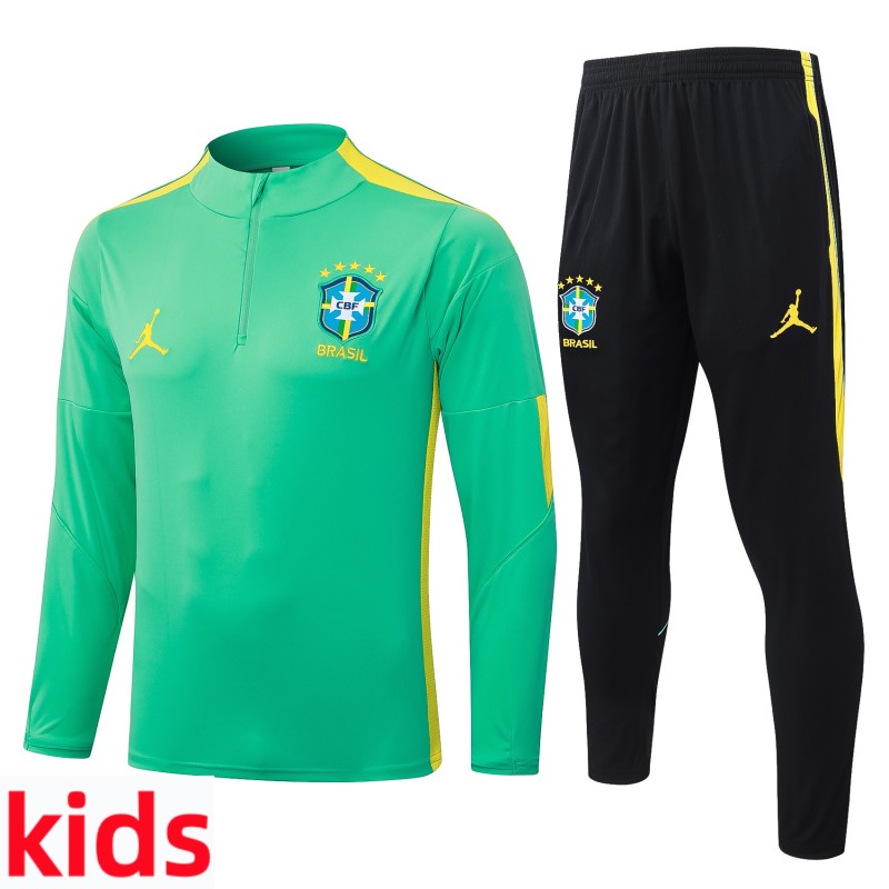 2026-27 Kids Brazil Light Green Half Pull Training Suit E26121#