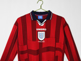 1998 Mens England Away Red Long Sleeve Retro Soccer Jersey