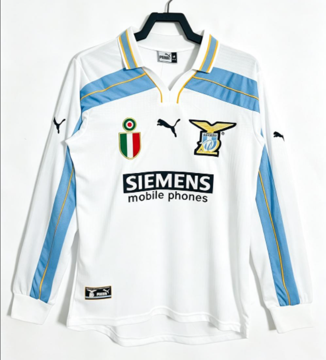 2000-01 Mens Lazio Away White Long Sleeve Retro Soccer Jersey