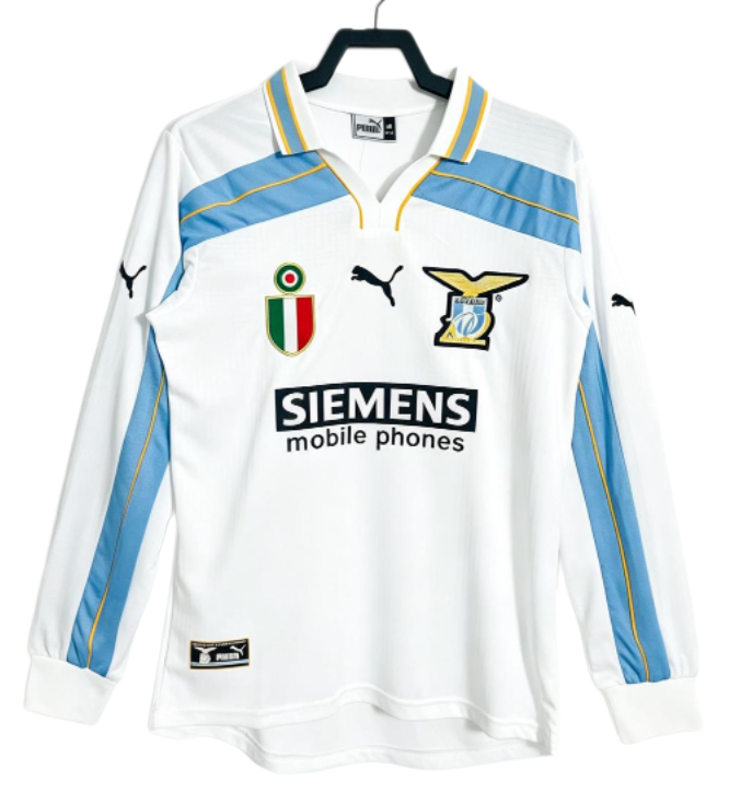 2000-01 Mens Lazio Away White Long Sleeve Retro Soccer Jersey