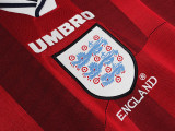 1998 Mens England Away Red Long Sleeve Retro Soccer Jersey