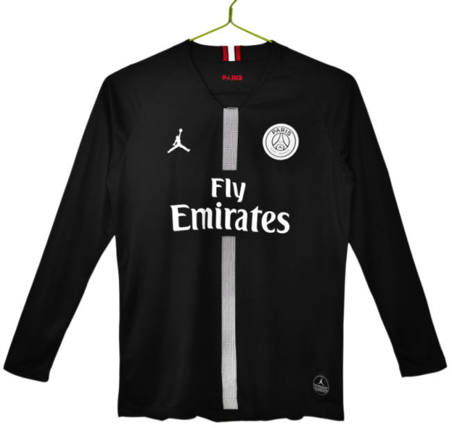 2018-19 Mens PSG Home Black Long Sleeve Retro Soccer Jersey