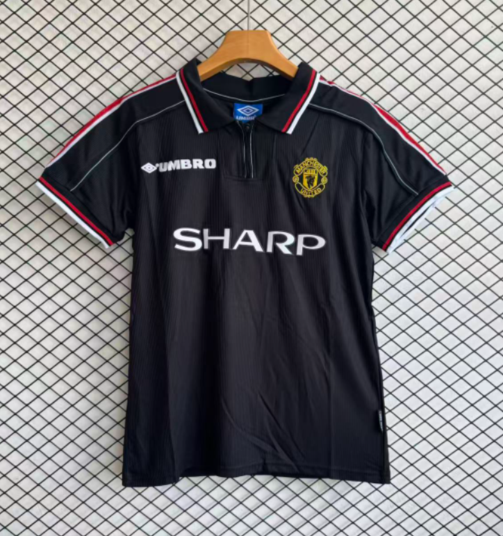 1998-1999 Mens Manchester United Away Black Retro Soccer Jersey