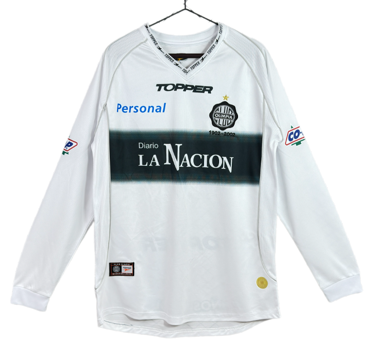 2002 Club Olimpia Home White Long Sleeve Retro Soccer Jersey