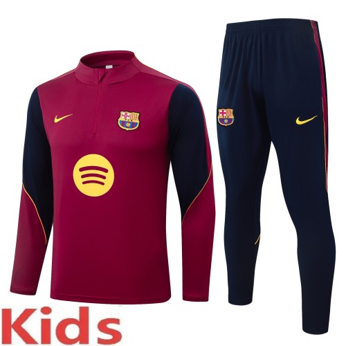 2026-27 Kids Barcelona Maroon Half Pull Tracksuit E26075#