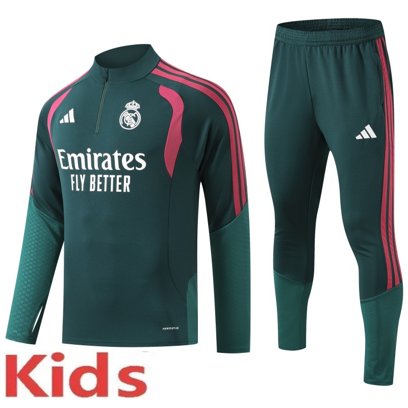 2026-27 Kids Real Madrid Sark Green Half Pull Training suit