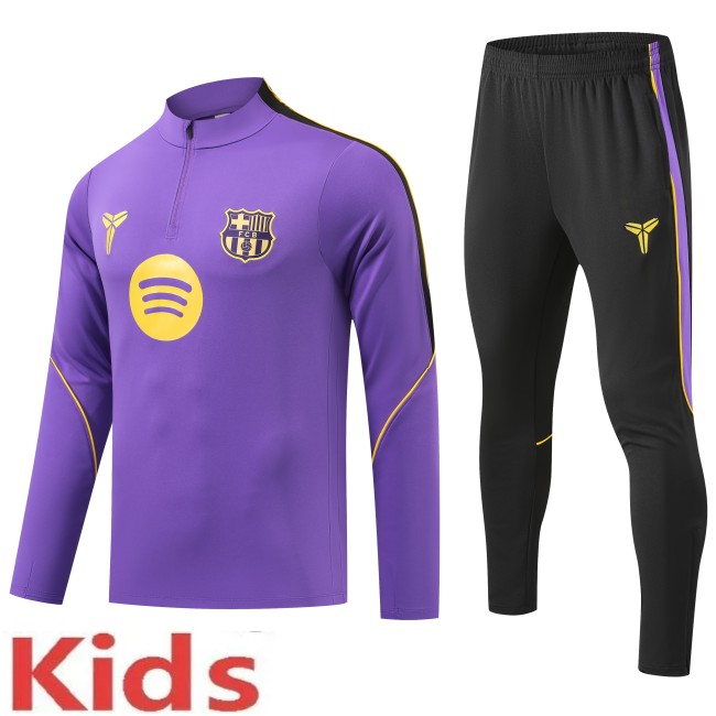 2026-27 Kids Barcelona Purple Half Pull Training Suit