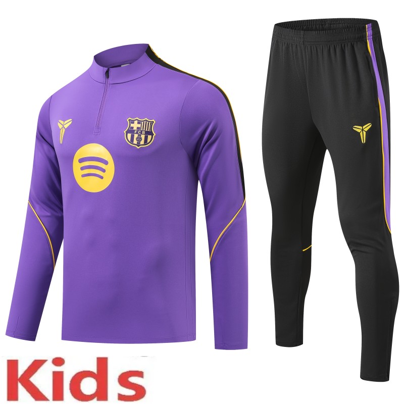 2026-27 Kids Barcelona Purple Half Pull Training Suit