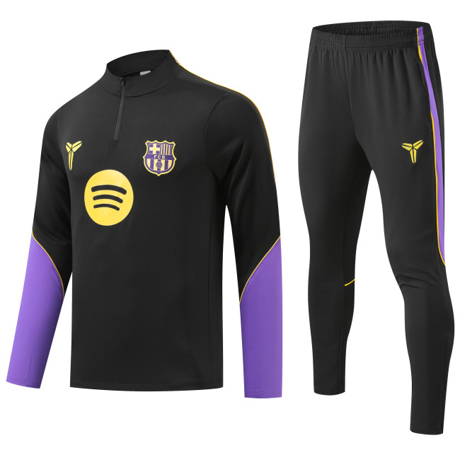 2026-27 Mens Barcelona Black Half Pull Training Suit (半拉链)