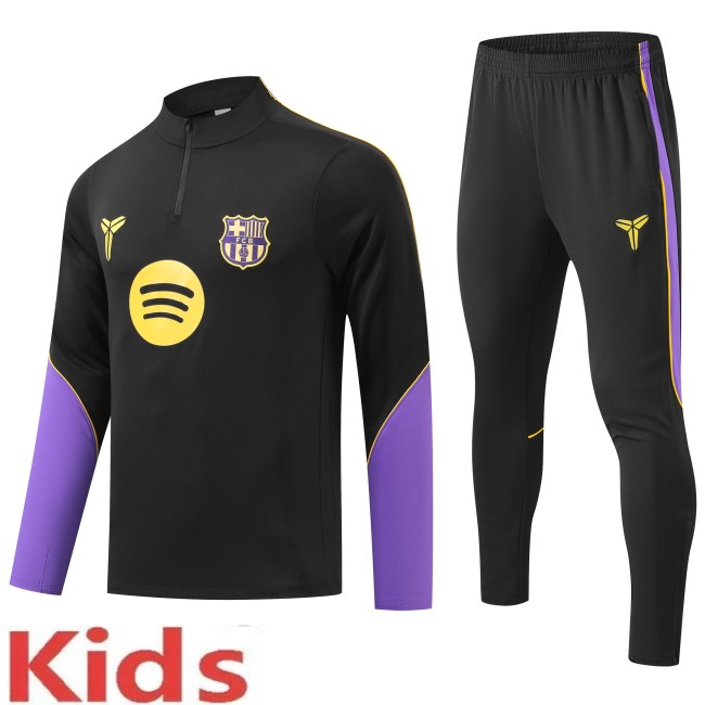 2026-27 Kids Barcelona Black Half Pull Training Suit