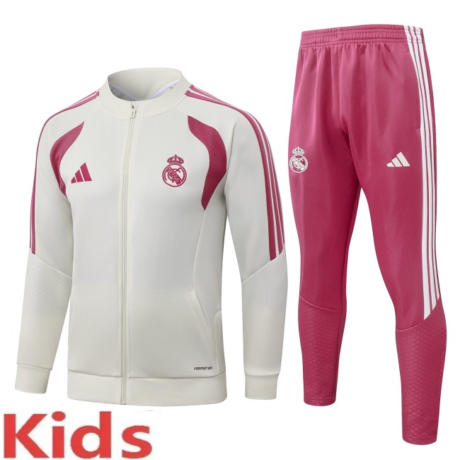 2026-27 Kids Real Madrid Beige Long Pull Training Suit E26131#