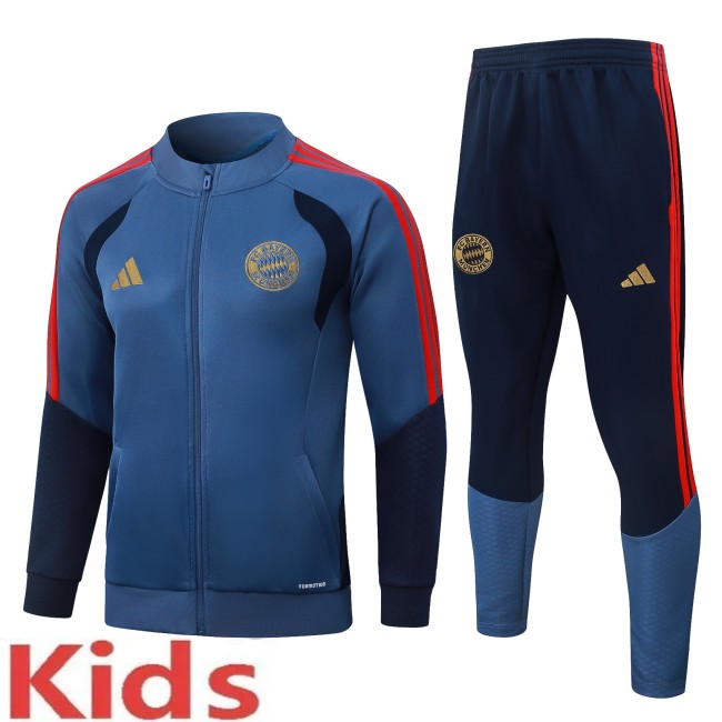 2026-27 Kids Bayern Munich slate blue Long Pull Training Suit  E26129#