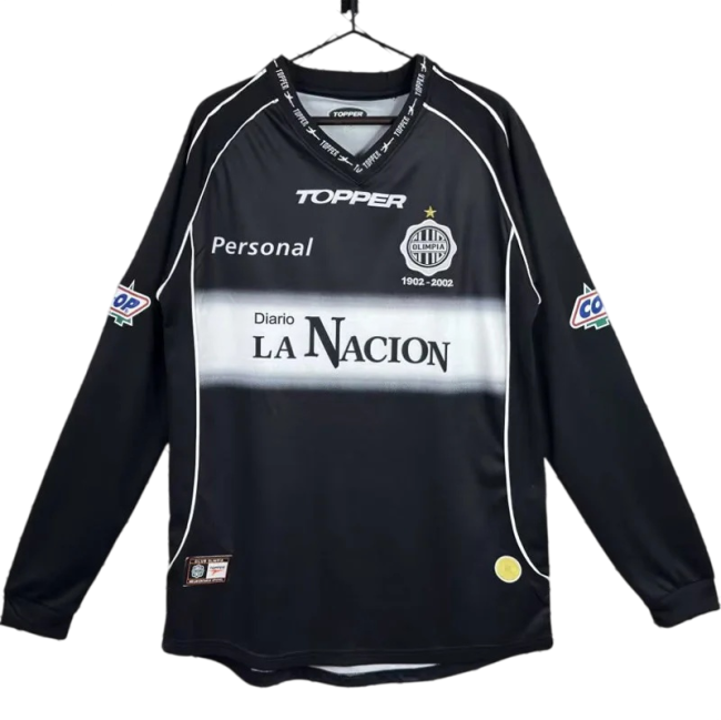 2002 Club Olimpia Away Black Long Sleeve Retro Soccer Jersey