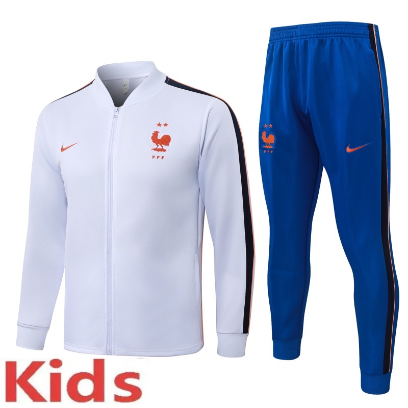 2026-27 Kids France White Long Pull Training Suit E26133#