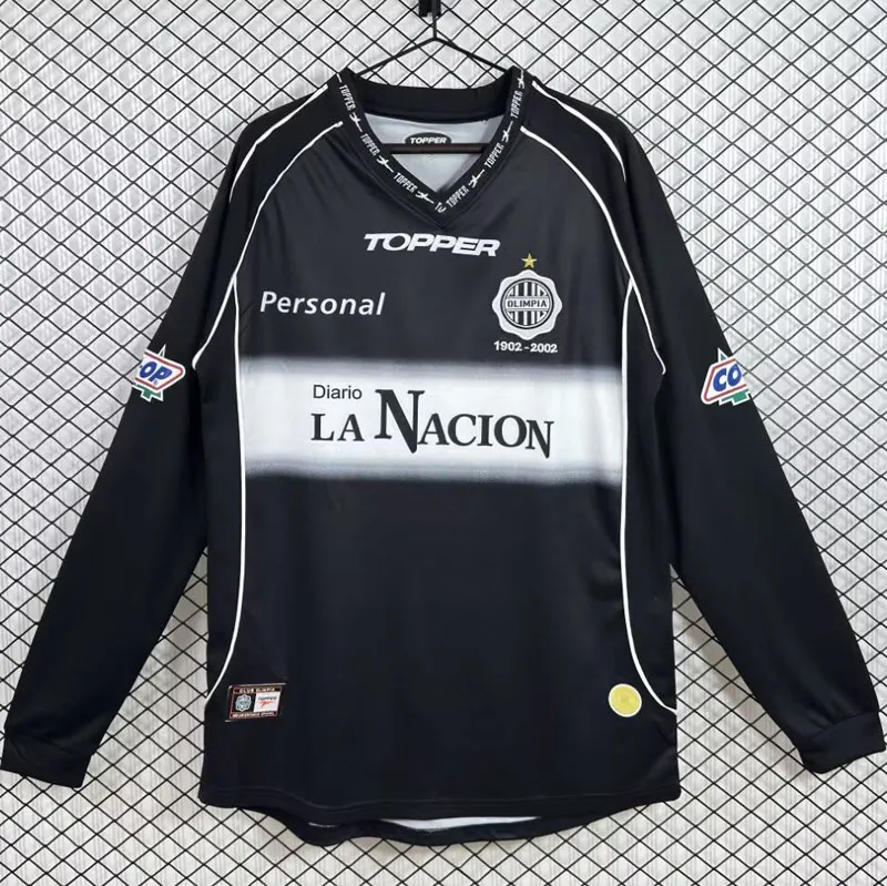 2002 Club Olimpia Away Black Long Sleeve Retro Soccer Jersey