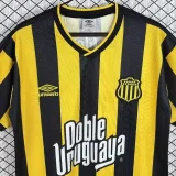 2002 Mens Atletico Penarol home Retro yellow black soccer jersey