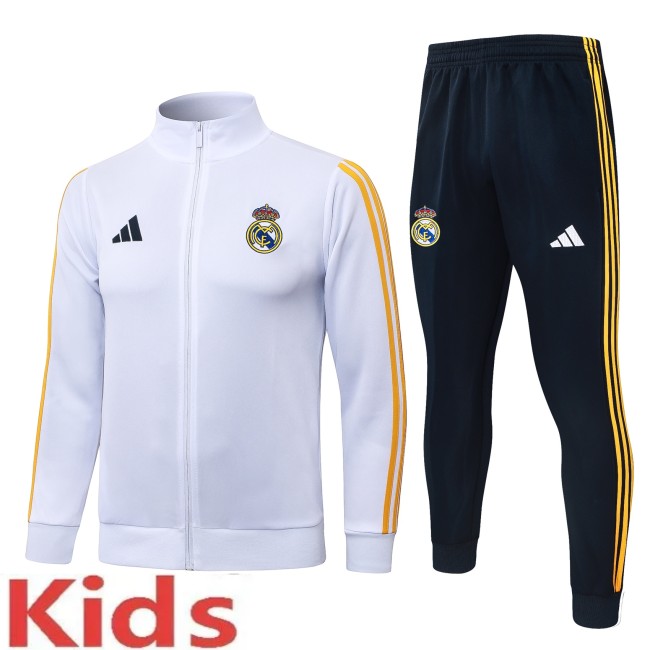 2026-27 Kids Real Madrid White Long Pull Training Suit E26148#