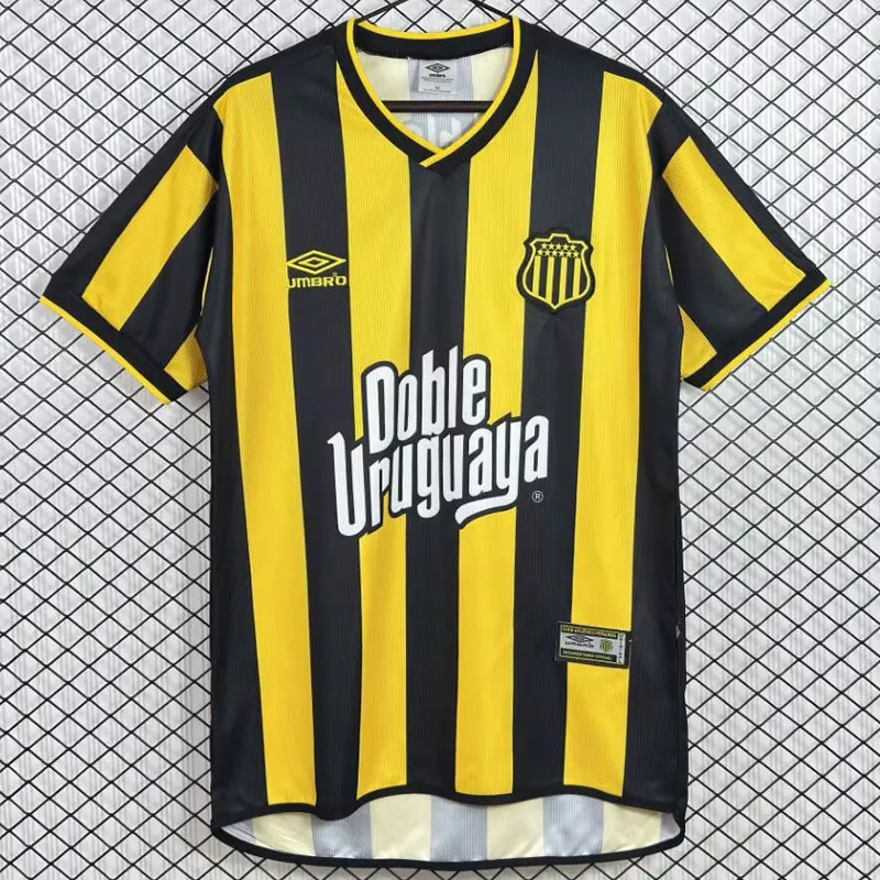 2002 Mens Atletico Penarol home Retro yellow black soccer jersey