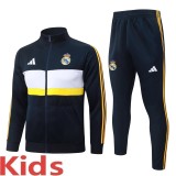 2026-27 Kids Real Madrid Cyan Long Pull Training Suit E26146#