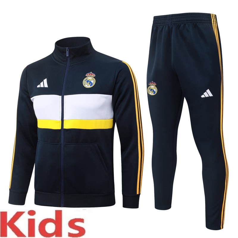 2026-27 Kids Real Madrid Cyan Long Pull Training Suit E26146#