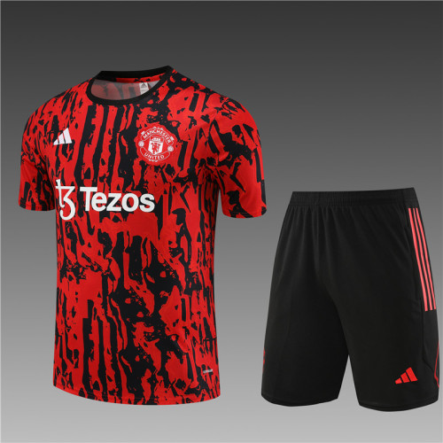 24/25 Manchester United Short sleeve training suit Jujube red
