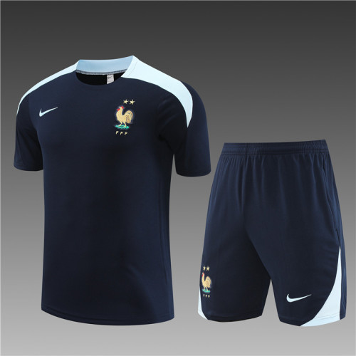 24/25 France kids short -sleeved Dark blue training suit