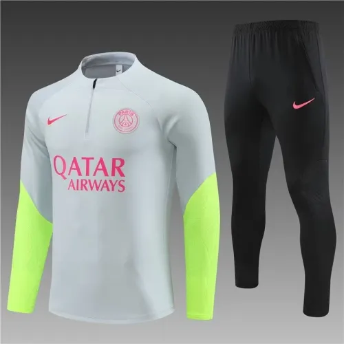 23/24PSG Jordan kids Light grey fluorescent green training suit