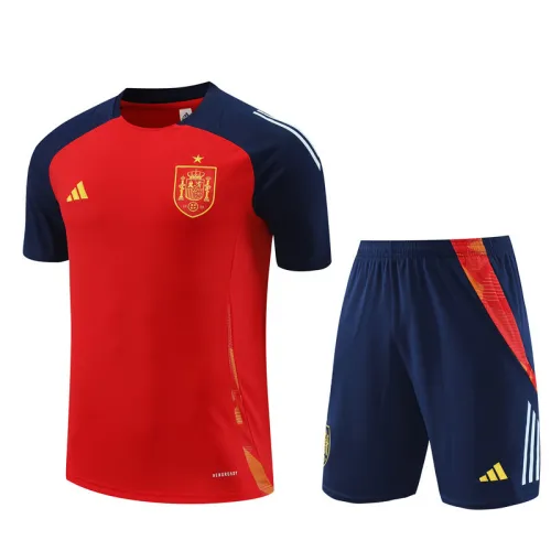 24/25 spain kids short -sleeved training suit red