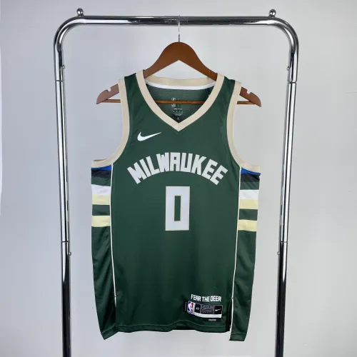 23 Bucks away green #0 Lillard Basketball Jersey