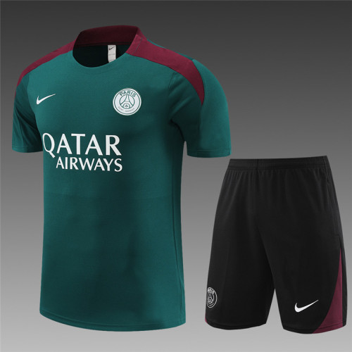 24/25 PSG kids short -sleeved green training suit