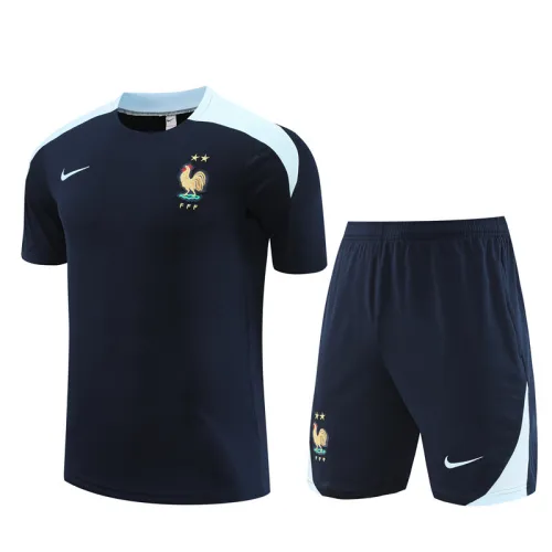 24/25  France kids short -sleeved training suit Royal Blue