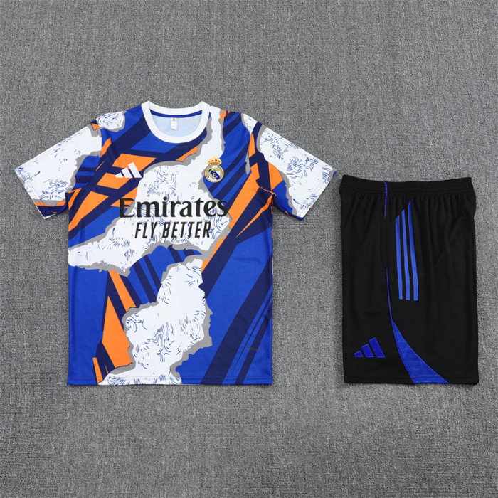 25/26 Real Madrid Short sleeve Adult training suit White Blue
