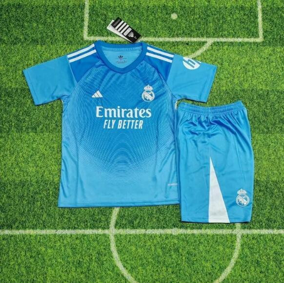 25/26 Real Madrid blue goalkeeper kids kit
