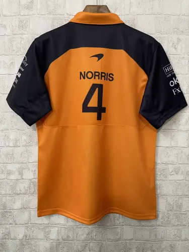 2025  F1 McLaren New Pattern Short Sleeve Racing Suit（有领，胸前橙，背后4号）