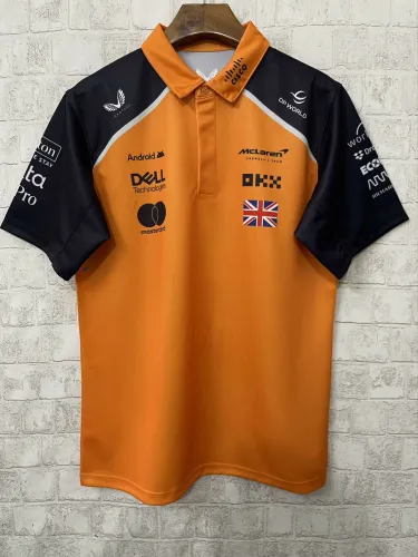 2025  F1 McLaren New Pattern Short Sleeve Racing Suit（有领，胸前橙，背后4号）