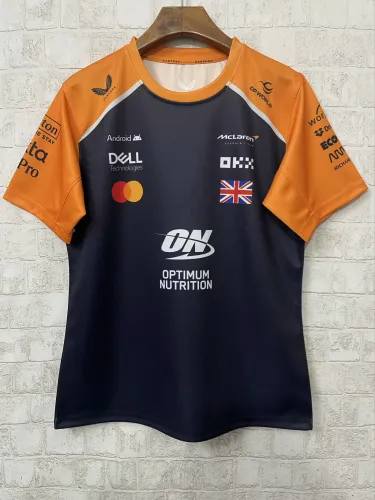 2025  F1 McLaren New Pattern Short Sleeve Racing Suit（圆领，胸前宝蓝，背后4号）