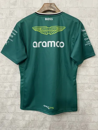 2025 F1 Aston New Pattern Short Sleeve Racing Suit（圆领，无号码）