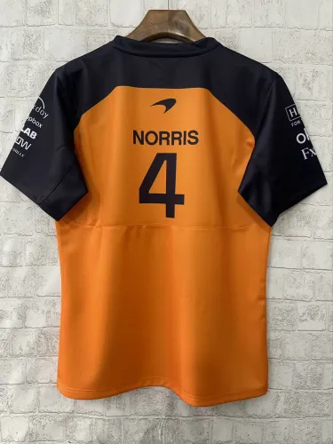 2025  F1 McLaren New Pattern Short Sleeve Racing Suit（圆领，胸前橙，背后4号）