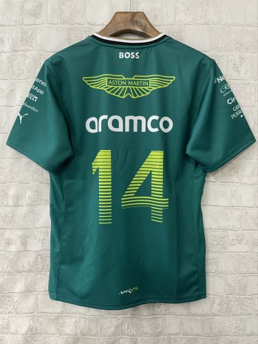 2025 F1 Aston New Pattern Short Sleeve Racing Suit（圆领，背后14号）