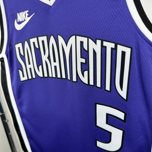 24-25 KINGS FOX #5 Purple Retro Top Quality Hot Pressing NBA Jersey(V领）