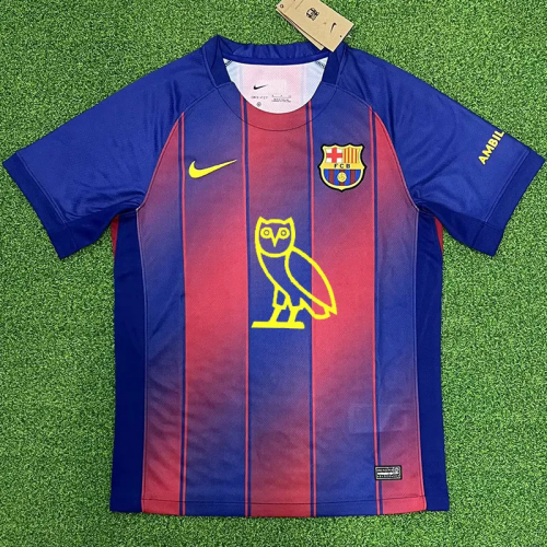 25-26 BAR Home Print Personalized AD Fans Soccer Jersey*印胸前广告