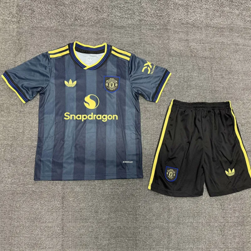 25-26 Manchester United Black Blue Kids Soccer Jersey