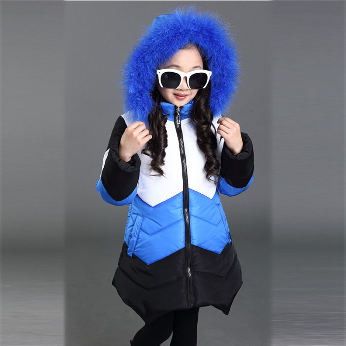 Winter New Girls' Black Blue Cotton Coat