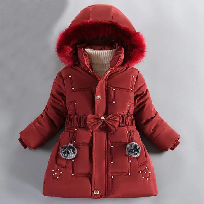 Thick Keep Warm Winter Girls Jacket Detachable Hat Plush Collar Hooded Coat #Four colors optional