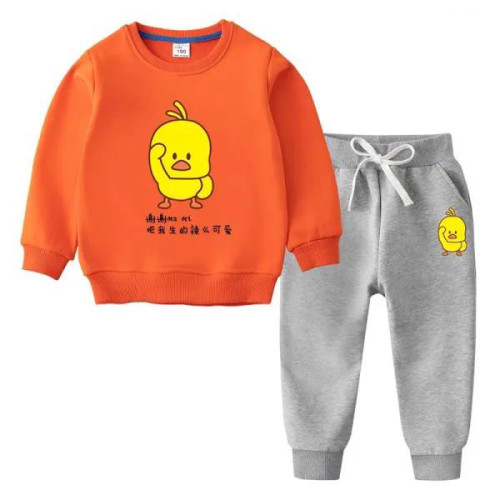 Children's Sports Suit plus fleece orange and Grey #P006