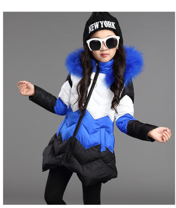 Winter New Girls' Black Blue Cotton Coat