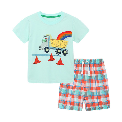Children's T-shirt shorts set Light Green #017