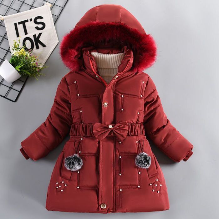 Thick Keep Warm Winter Girls Jacket Detachable Hat Plush Collar Hooded Coat #Four colors optional