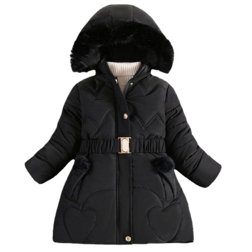 Winter New Girls' Black Cotton Coat #N002