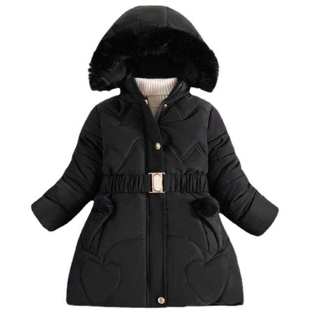 Winter New Girls' Black Cotton Coat #N002